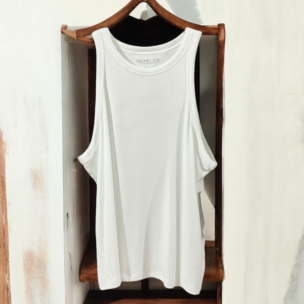RACHEL ZOE Ribbed Knit Tank Top XL 16” + p2p White $35 Retail NWOT